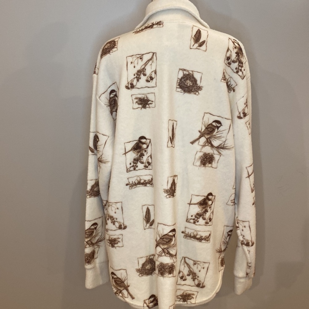 NWT Vintage womens L fleece shacket graphic button front bird nest made in USA - Picture 6 of 9